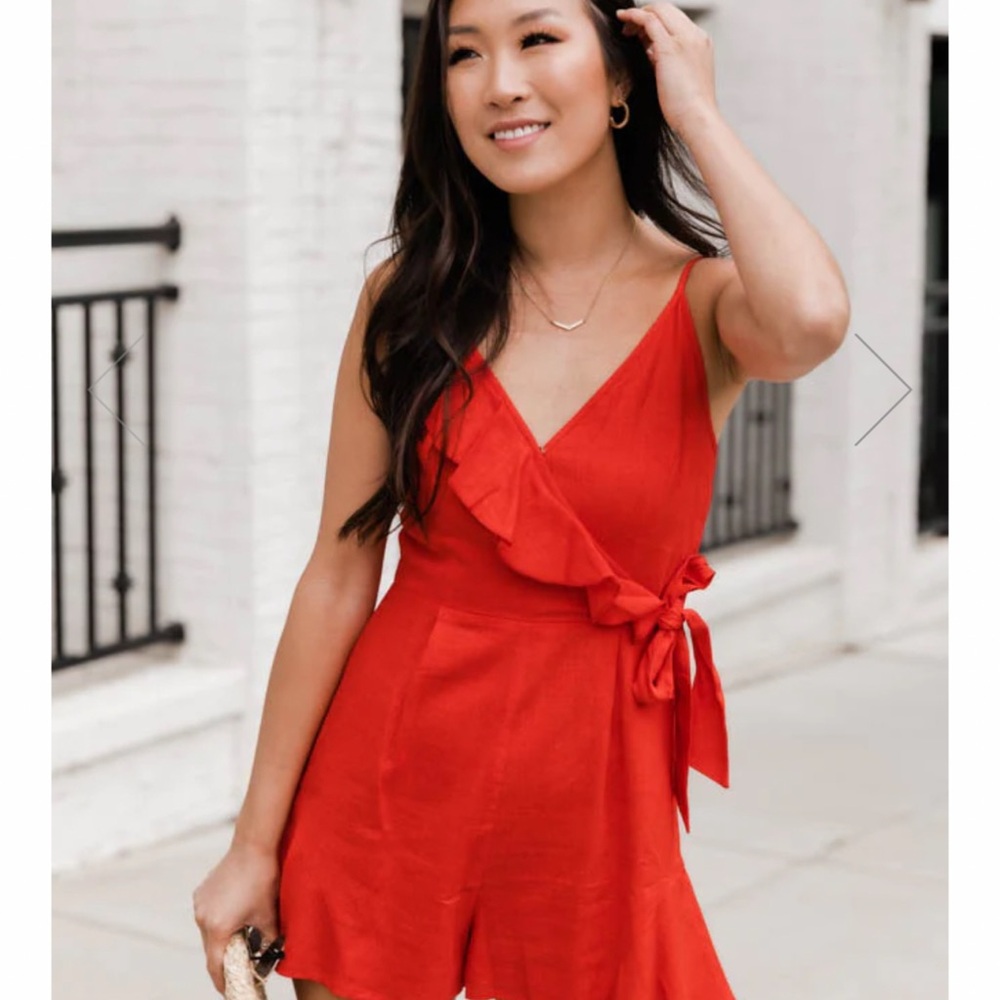 Elegant Red Romper faux wrap